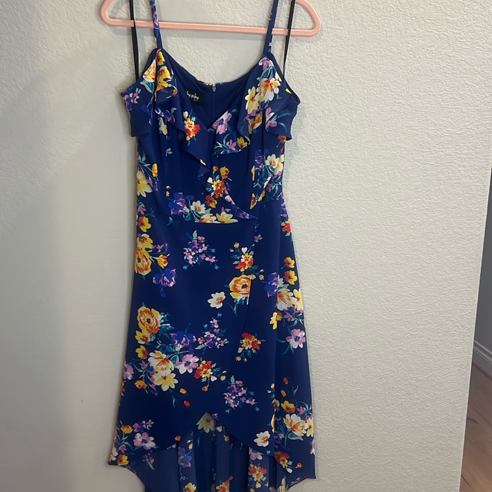 By & By JUNIORS Size 13 High-low, blue/floral dress  spring dance wedding summer
